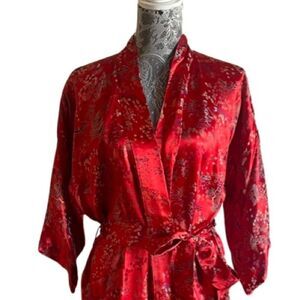 VINTAGE 80s Double Fortune Chinese Kimono Robe Red Size Large